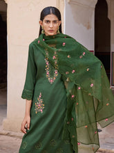 Women Green Silk Blend Solid Embroidered Straight Kurta Trouser With Dupatta-PKSKD2635